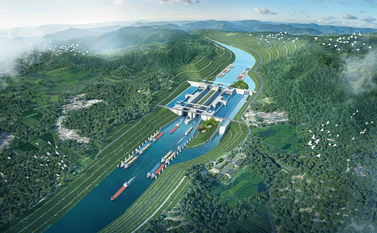 平陆运河马道枢纽效果图.(平陆运河集团供图)