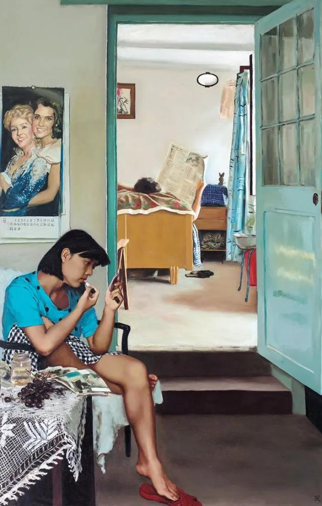 赵半狄，《涂口红的女孩》，170×109cm，布面油画，1987 ©泰康收藏TAIKANG COLLECTION