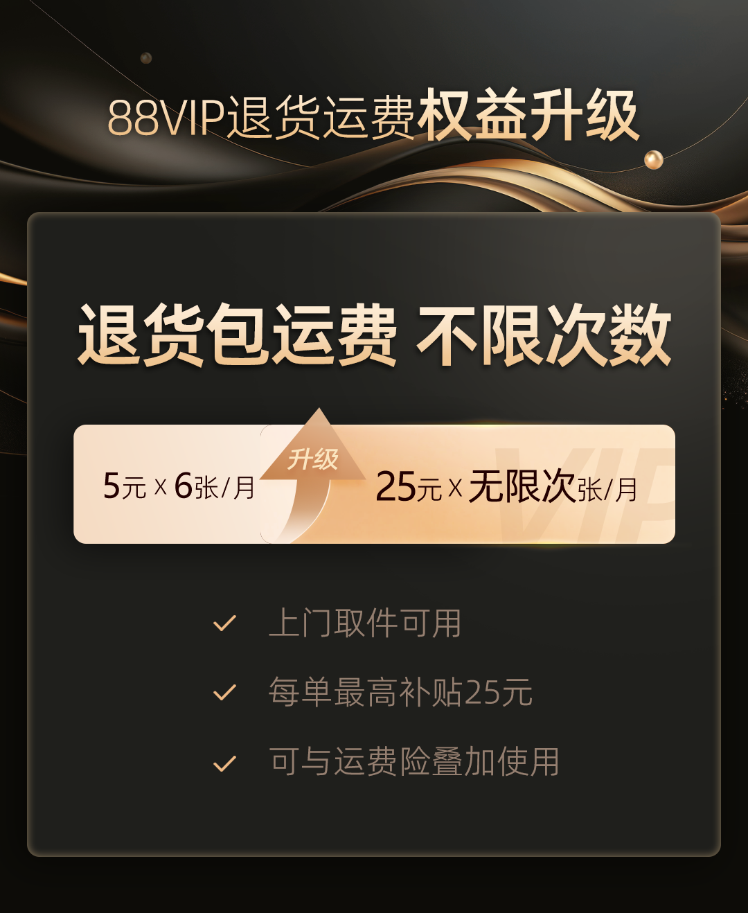 退货包运费，次数不限！88VIP会员权益再升级