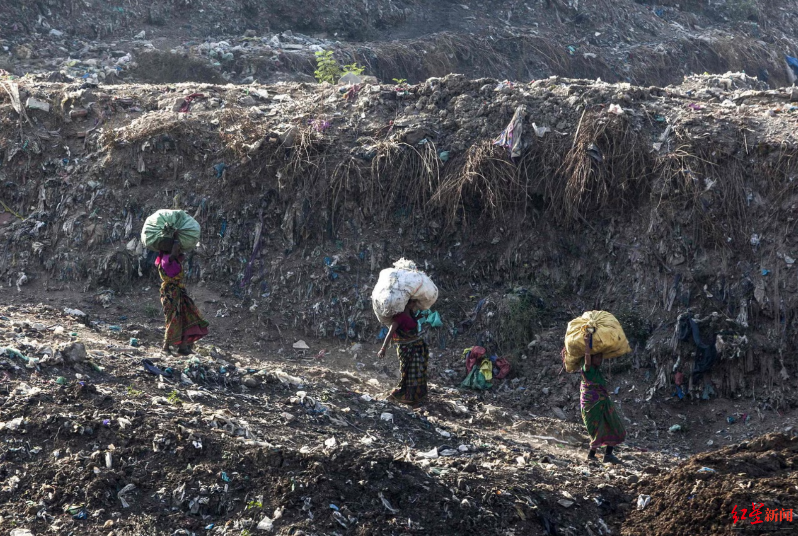 印度首都65米高"垃圾山"起火,8支消防队出动 五年前曾因"山体"坍塌致