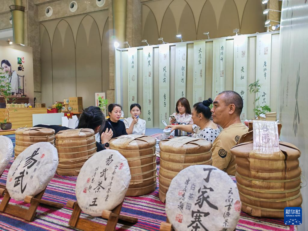 4月19日，参观者在茶博会上品茶交流。新华社记者 林碧锋 摄