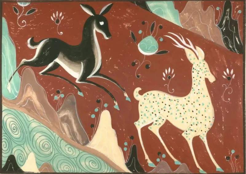 《九色鹿》，常沙娜，北魏257窟，28.5x40cm，纸本画稿