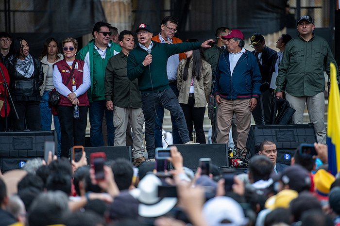 2024年5月1日，哥伦比亚波哥大，哥伦比亚总统古斯塔沃·佩特罗参加国际劳动节集会，宣布与以色列断交。图源：视觉中国