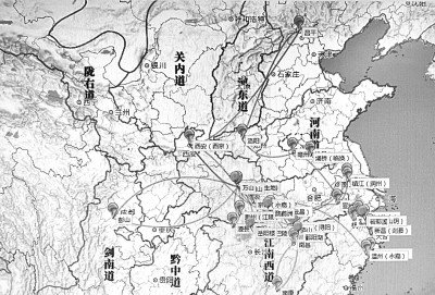     根据“唐宋文学编年地图”生成的孟浩然踪迹图 资料图片