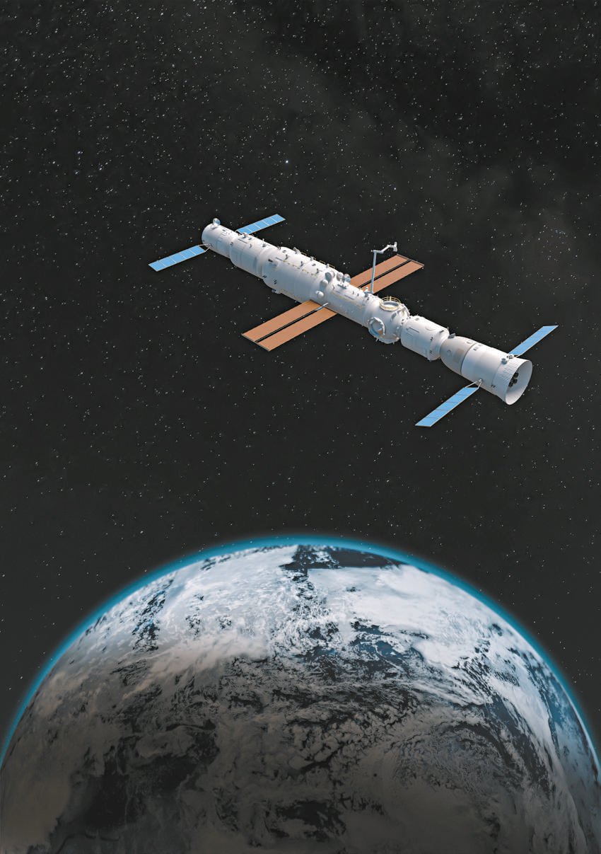 2024年4月26日,神舟十八号载人飞船和空间站组合体成功对接的模拟画面