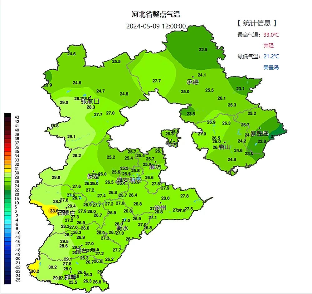 其中,张家口北部,石家庄东部,沧州南部,衡水大部,邢台中东部,邯郸中