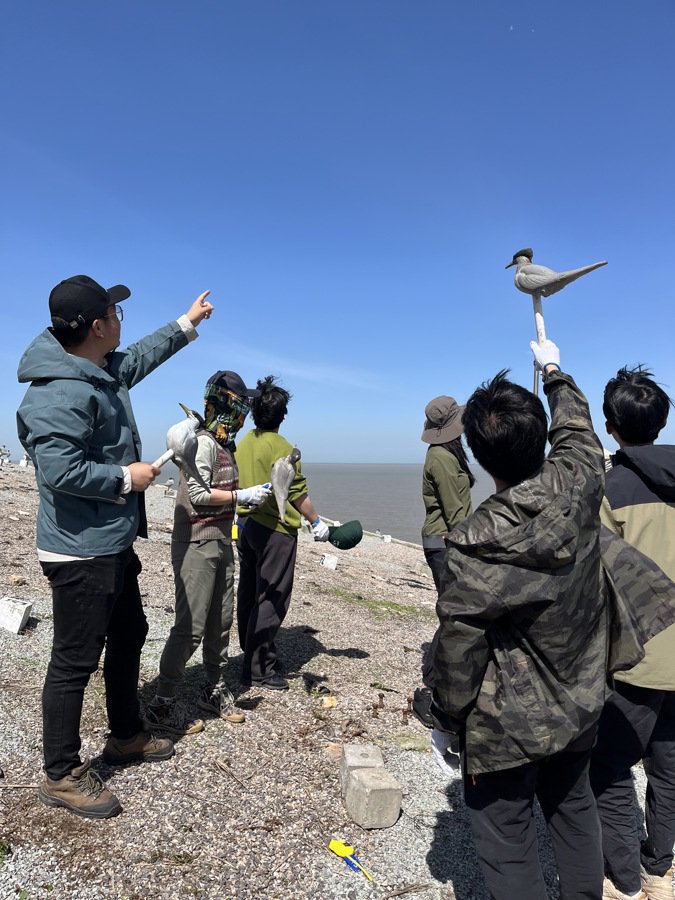 丁鹏和志愿者们在看鸟，刘畅 摄
