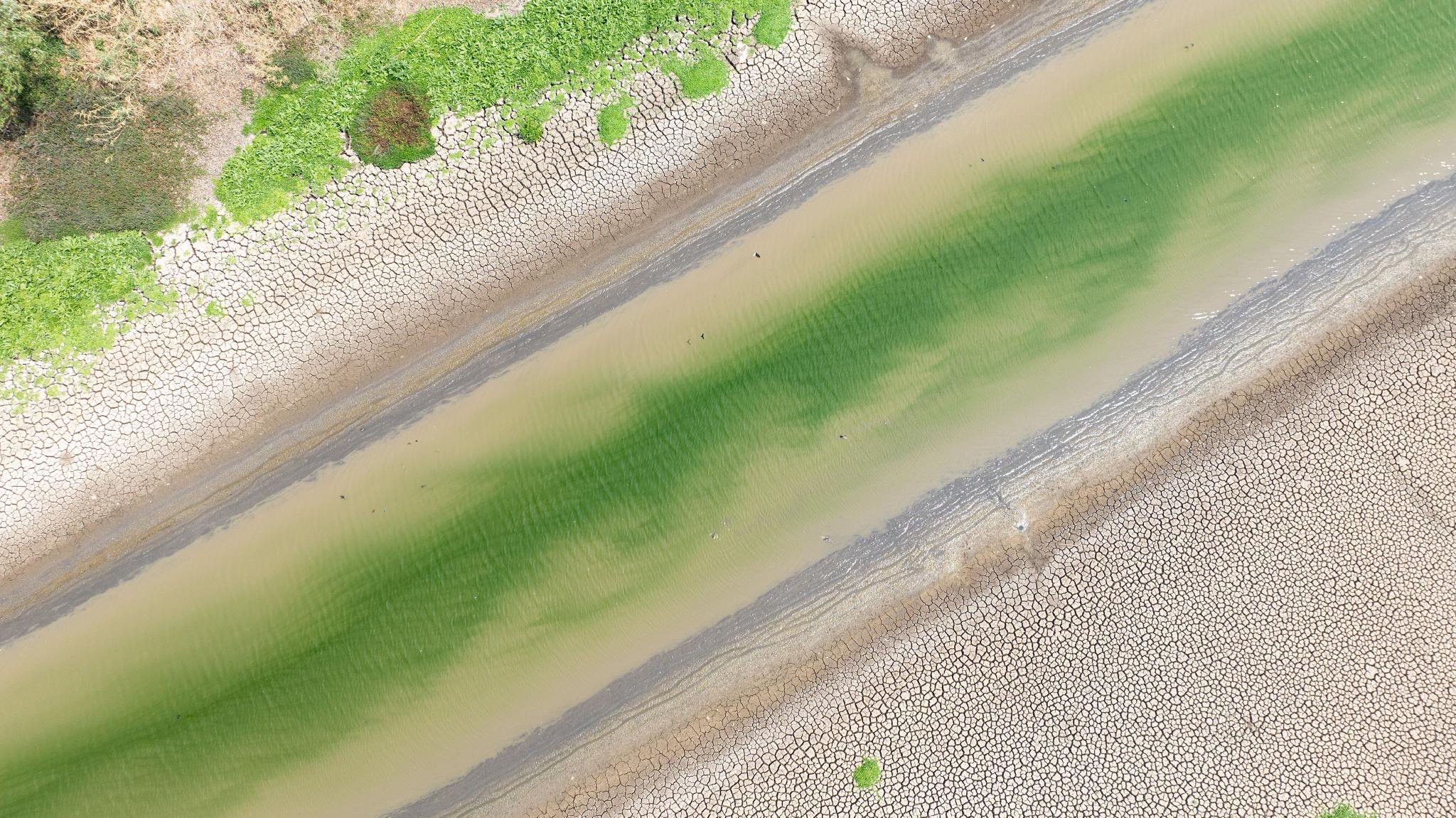 这是4月25日在墨西哥米却肯州拍摄的帕茨夸罗湖裸露的湖床(无人机照片