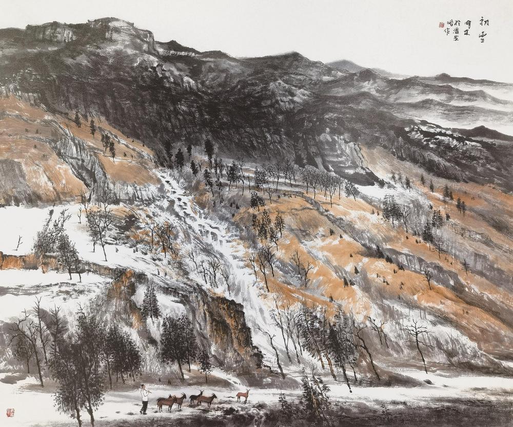 国画陈树青  《四季童戏图》 国画沈何涛  《云归何处 又见大梁江》