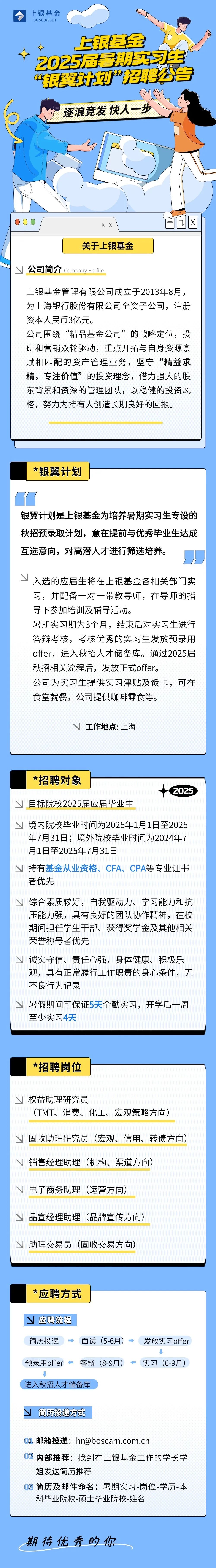 上银基金2025届暑期实习生"银翼计划"招聘公告