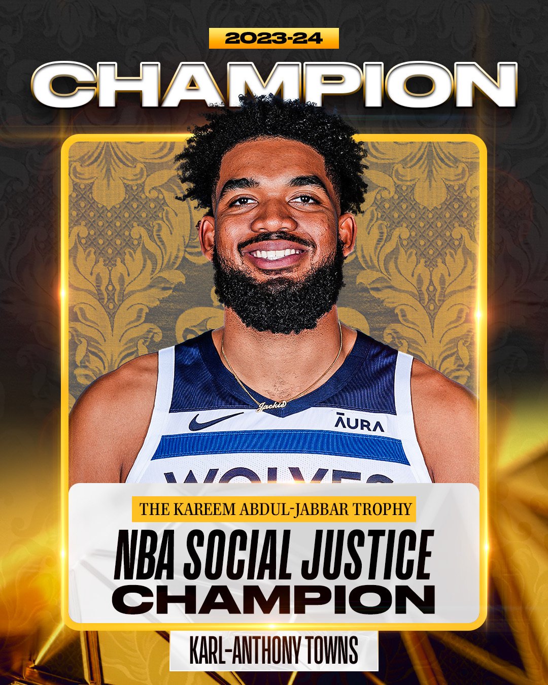 ????NBA官方：唐斯获年度社会正义冠军 将领取贾巴尔奖杯