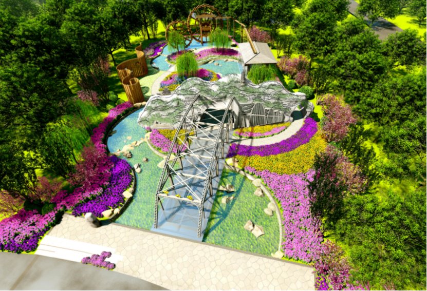 选取兰州市市花玫瑰,市树国槐及特有的观花植物紫斑牡丹,兰州百合