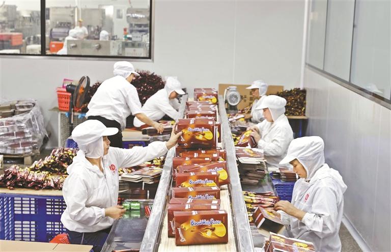 潮州一家大型食品企业工人们正在生产。 深圳特区报记者 杨浩翰 摄