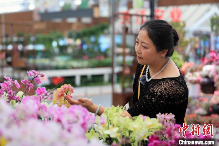 5月7日，四川成都，市民游客在挑选购买鲜花。中新社记者 王磊 摄