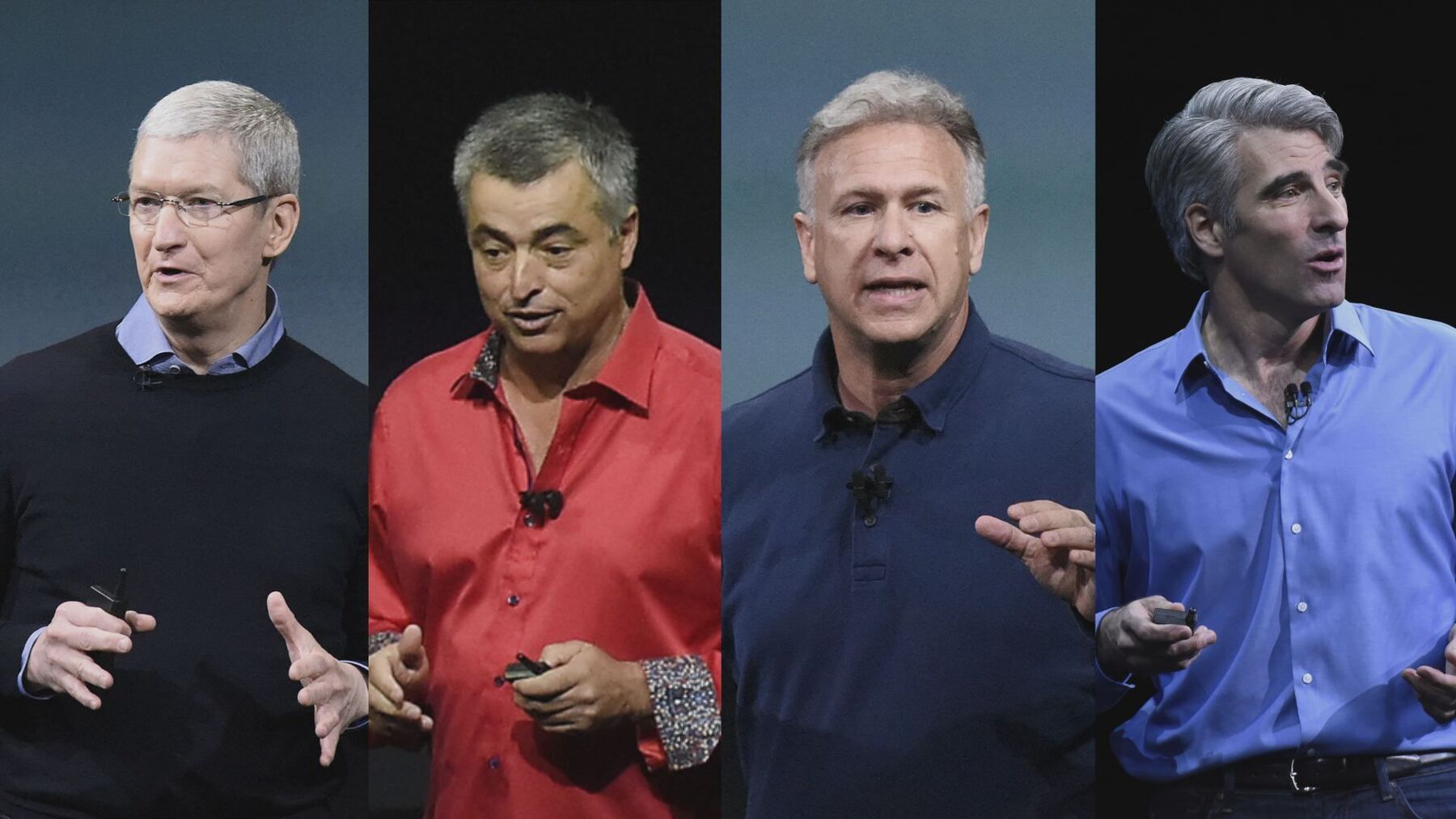 苹果公司的蒂姆・库克、艾迪・库伊、菲尔・席勒和克雷格・费德里吉