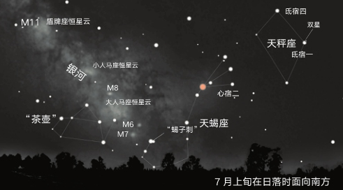 位于夏季低空中的星座还有茶壶状的人马座.