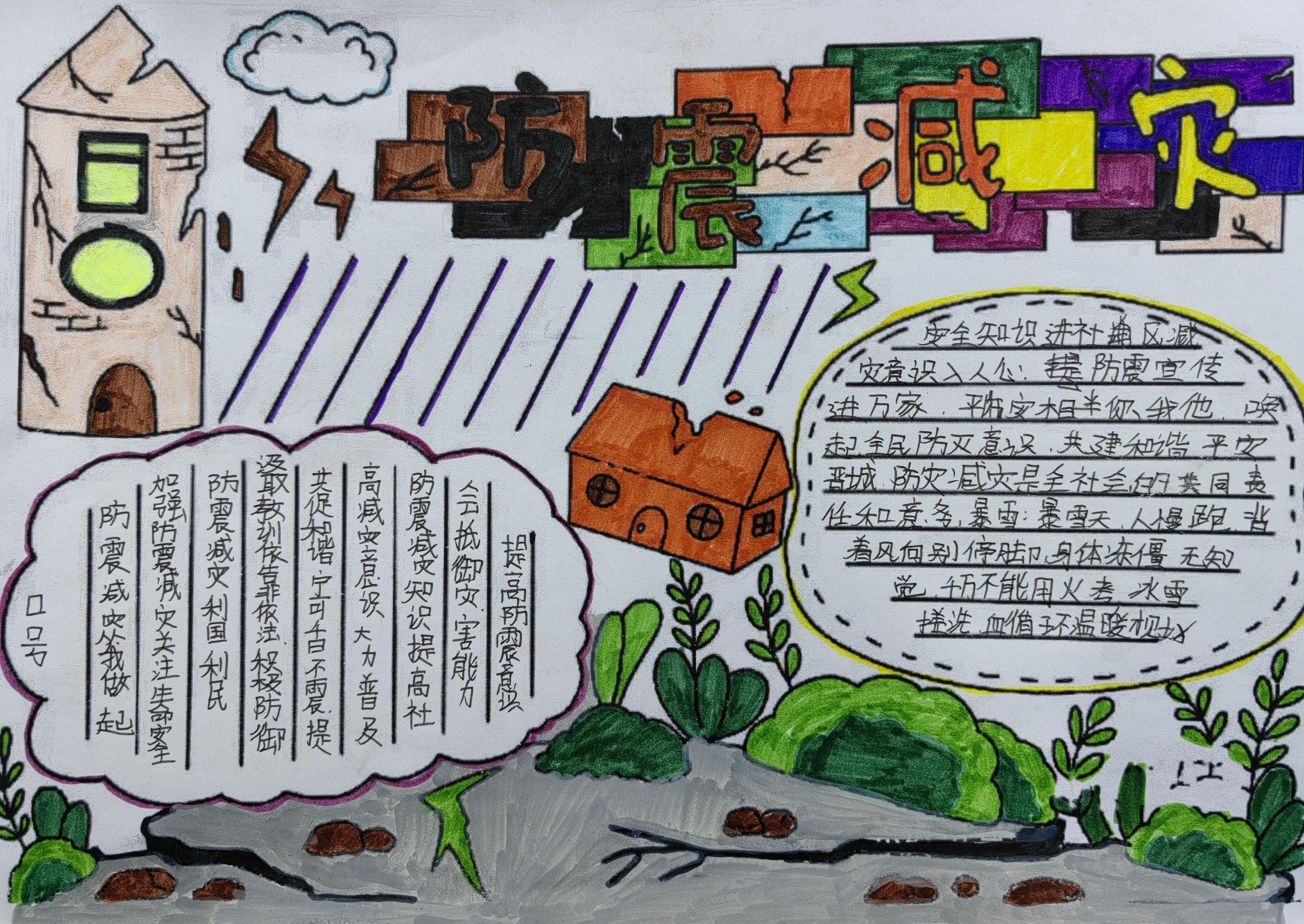 2024年5月11日二郎坪镇中心小学学生制作防灾减灾手抄报.