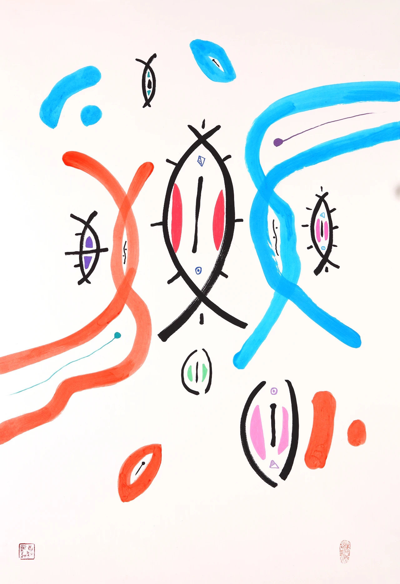 吉狄马加绘画作品著名当代艺术家岳敏君表示,吉狄马加的绘画和书法