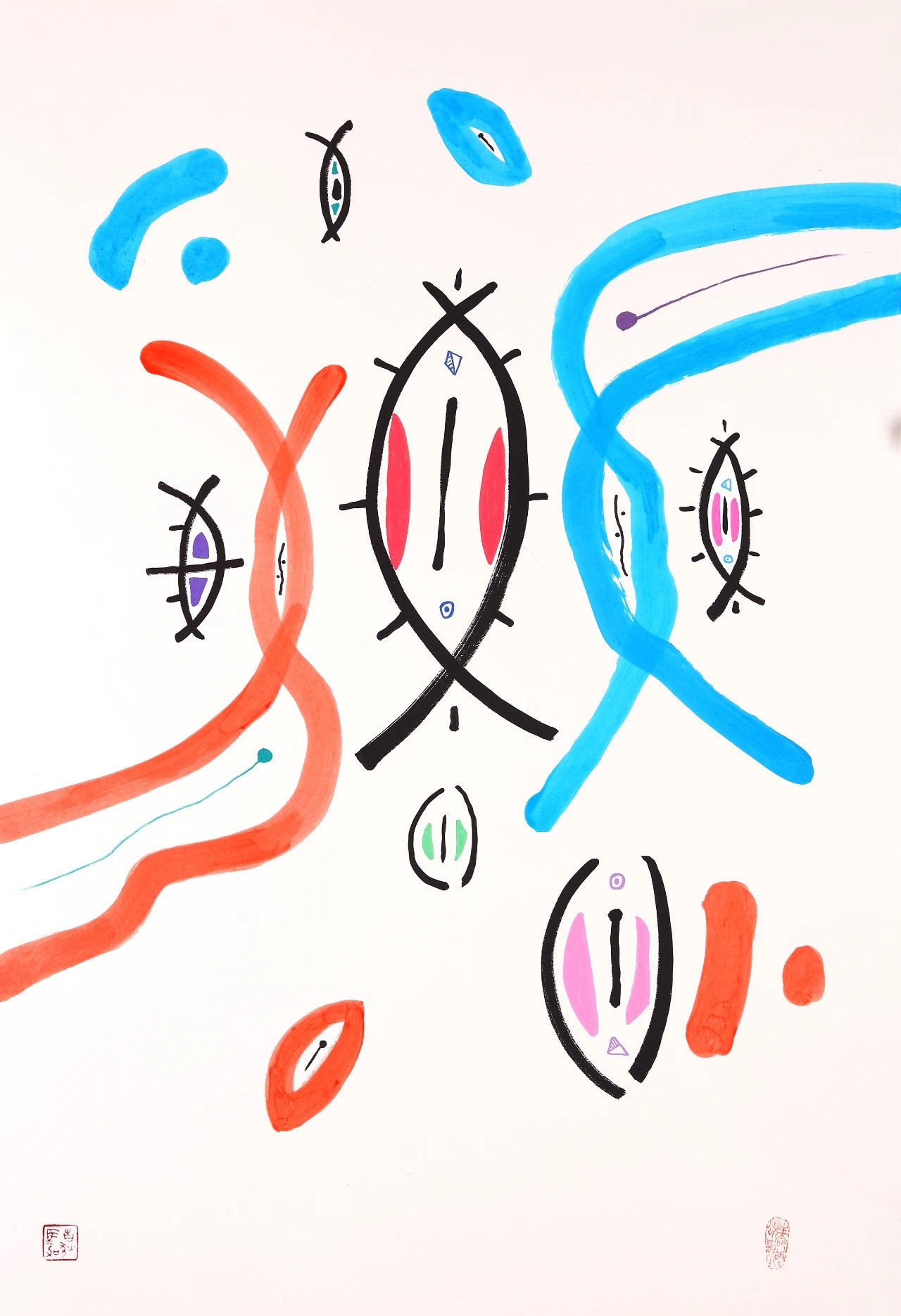 吉狄马加绘画作品著名当代艺术家岳敏君表示,吉狄马加的绘画和书法