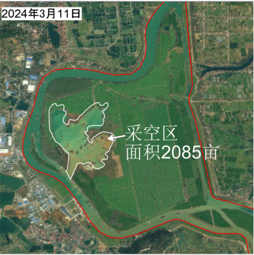督察组查询卫星影像显示,澧水河口湿地保护区孟姜垸洲滩被大面积采挖.