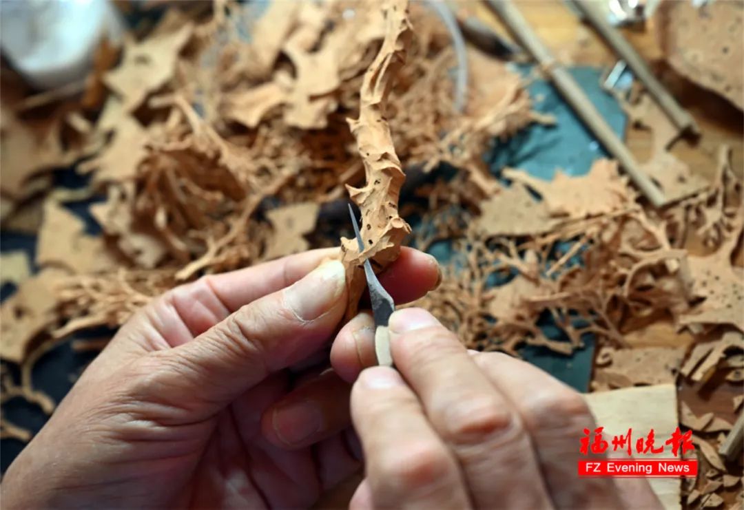 软木画省级代表性传承人陈君锟,和软木画结缘五十余载.