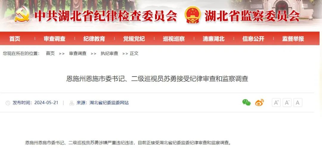 突发!湖北这地市委书记任上被查,6天前还在接访