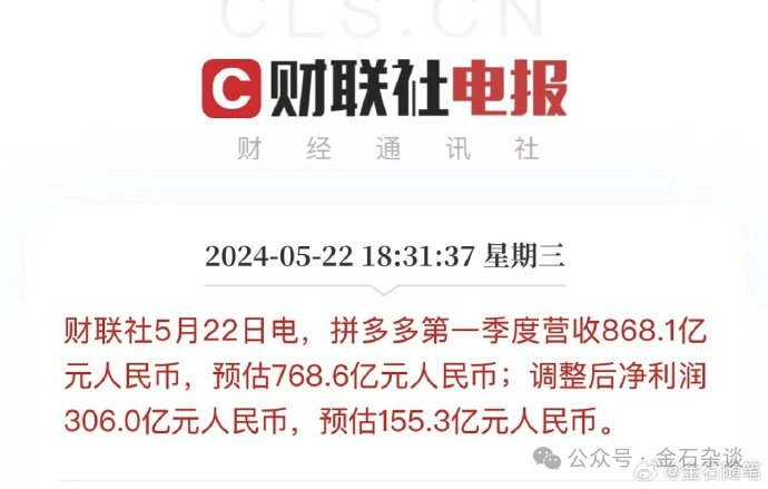 不按美国通用会计准则,归属于拼多多普通股股东的净利润为306.