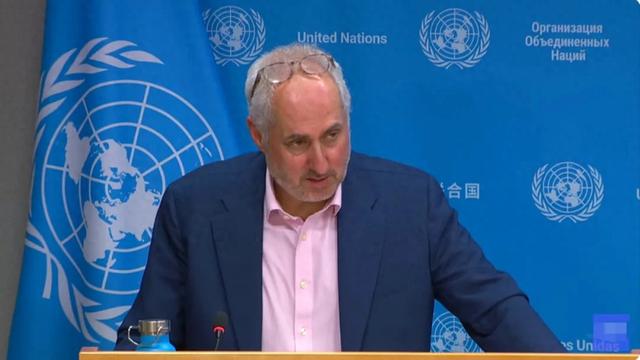 联合国秘书长发言人斯特凡纳·迪雅里克23日在记者会上回答有关台海局势的提问。图源：外媒