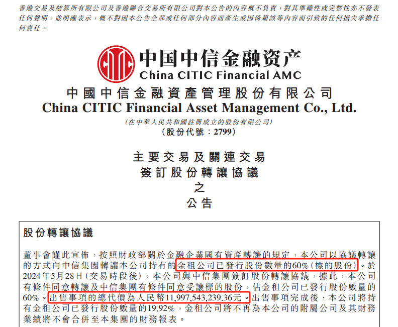 从转让价格119.98亿元来看,此次交易对中信金融资产而言是一笔大交易.