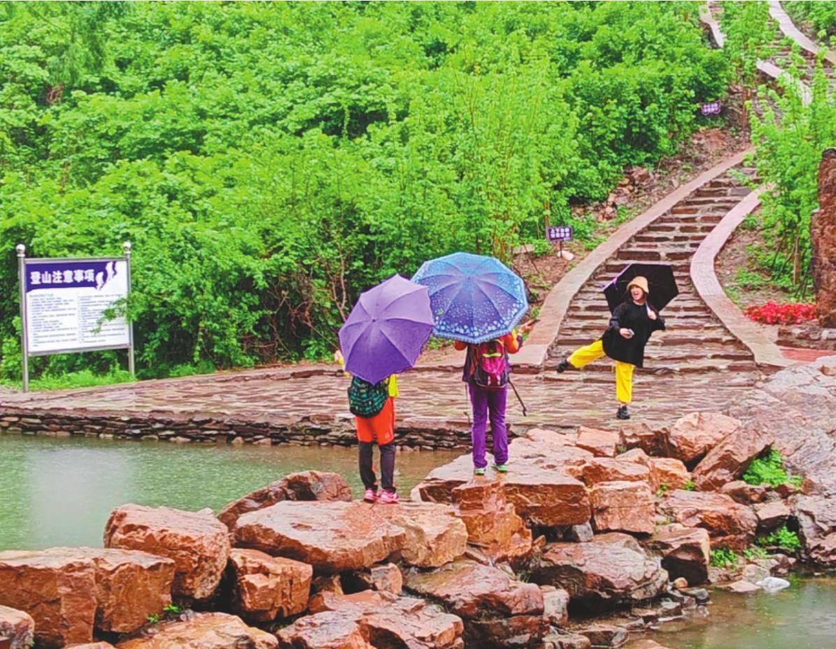 游客在人参谷新建登山步道拍照留念.
