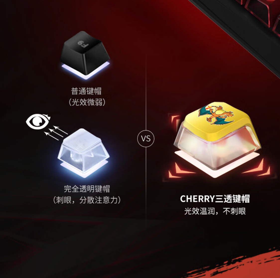 CHERRY 樱桃MX3.0S 宝可梦喷火龙联名无线键盘今晚开售，1099 元