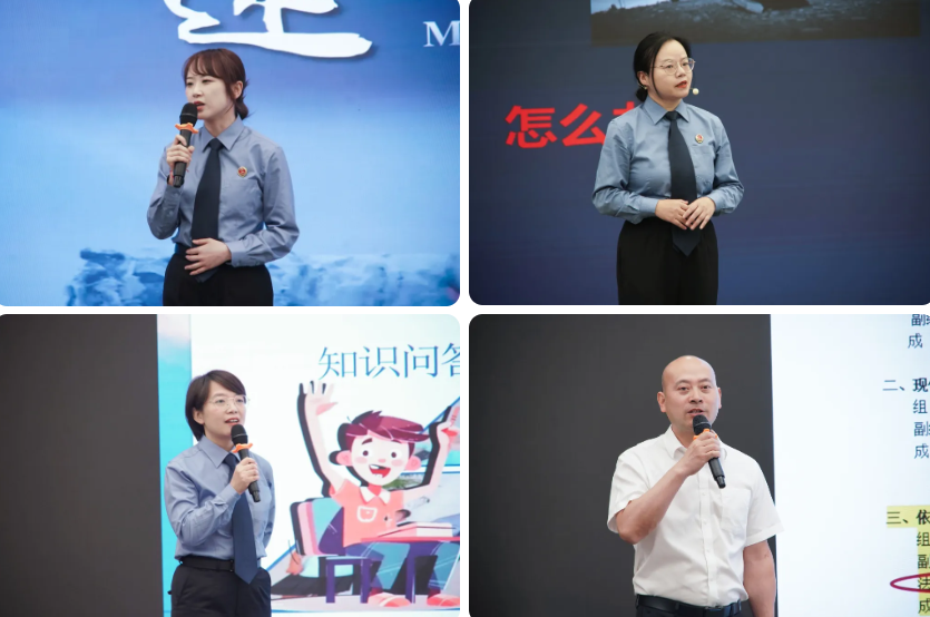 检察室主任胡又文和杭州市富阳区第二中学副校长杨海龙结合具体工作