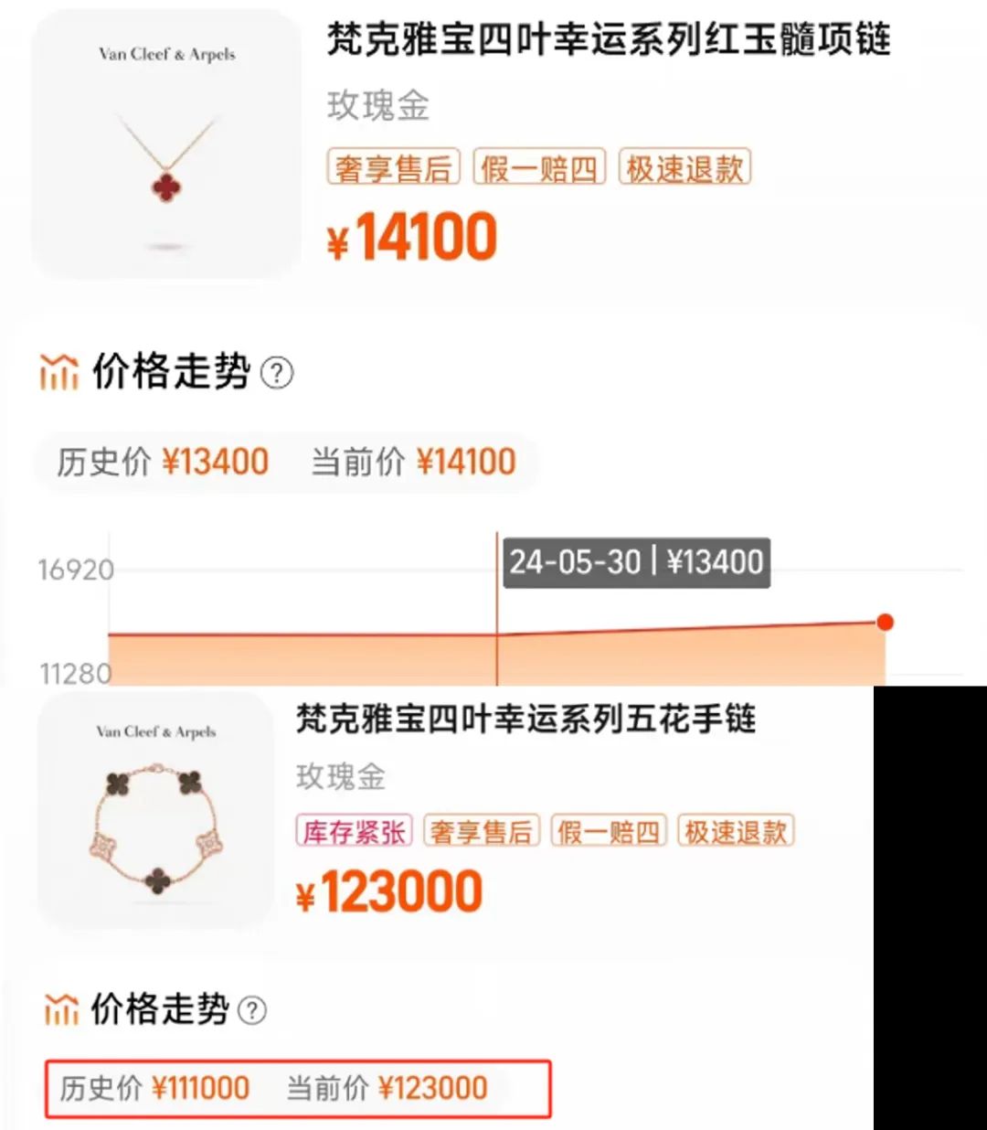 图片来源:淘宝截图对于此次涨价的原因,梵克雅宝淘宝官方旗舰店的客服