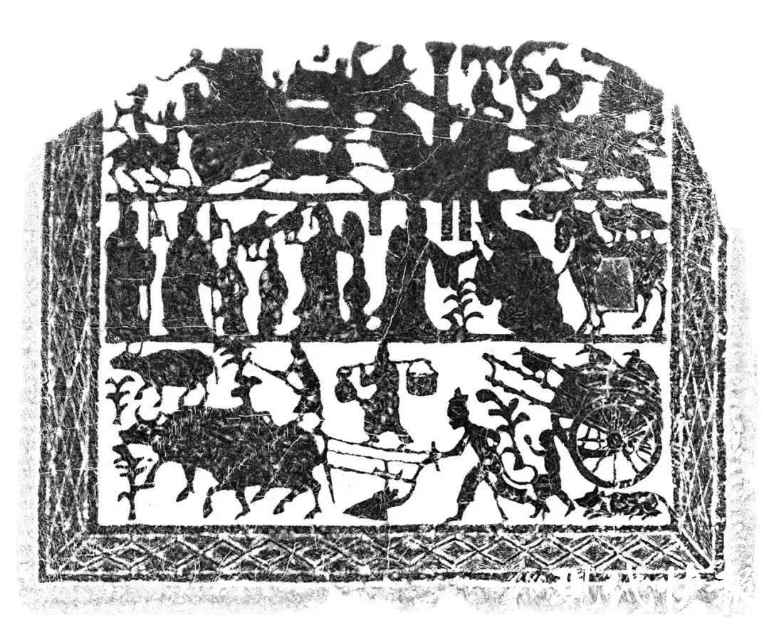 汉画像石《牛耕图》拓片 徐州汉画像石艺术馆藏