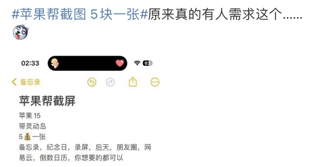 为了伪装成苹果用户,花钱请人截灵动岛