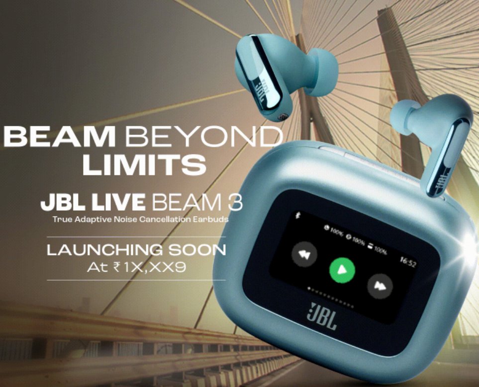 具有自适应降噪功能的 jbl live beam 3 耳塞在亚马逊印度预告,即将推