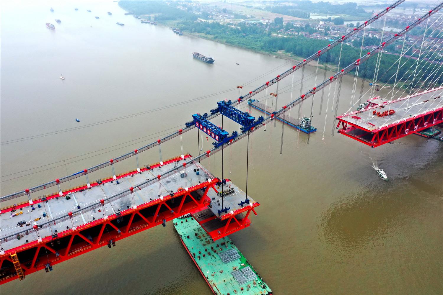g3铜陵长江公铁大桥合龙冲刺