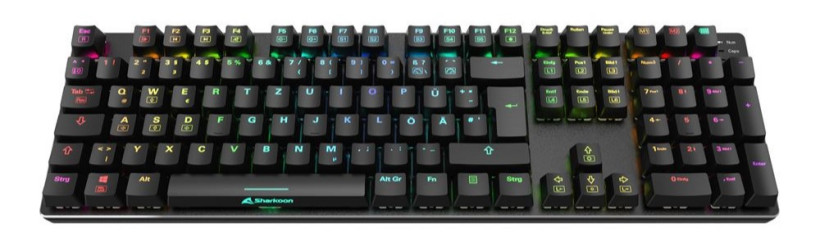 该键盘采用窄边框 107 键(ansi 布局)/ 108 键(iso 布局)设计,除全