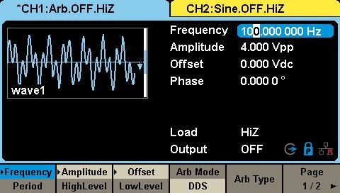 下图是使用FFT函数捕获信号源的输出频谱内容的示波器屏幕截图：