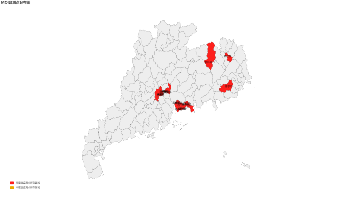 图2 广东省2024年7月上半月成蚊密度MOI高密度监测点所在地区