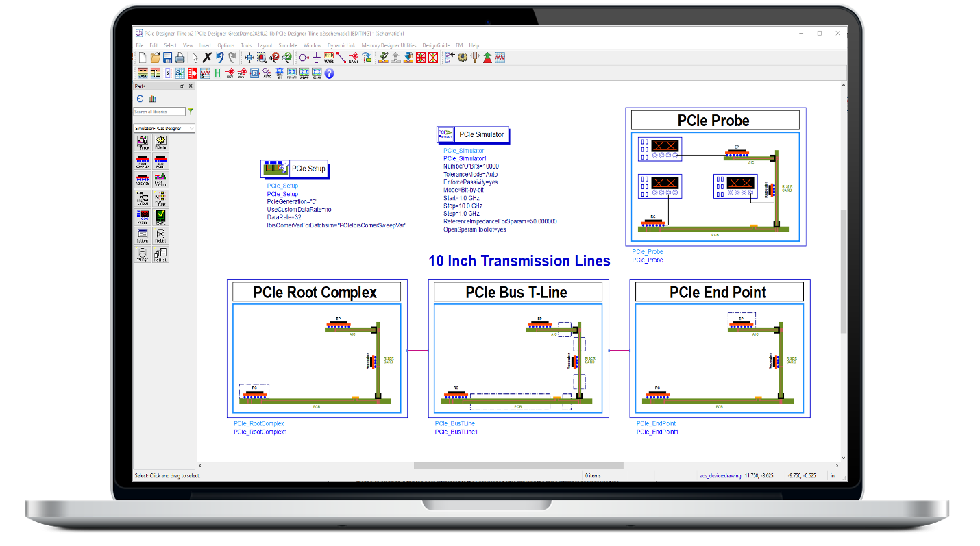 System Designer for PCIe 是一种智能的设计环境，用于对最新PCIe Gen5 和 Gen6 系统进行建模和仿真