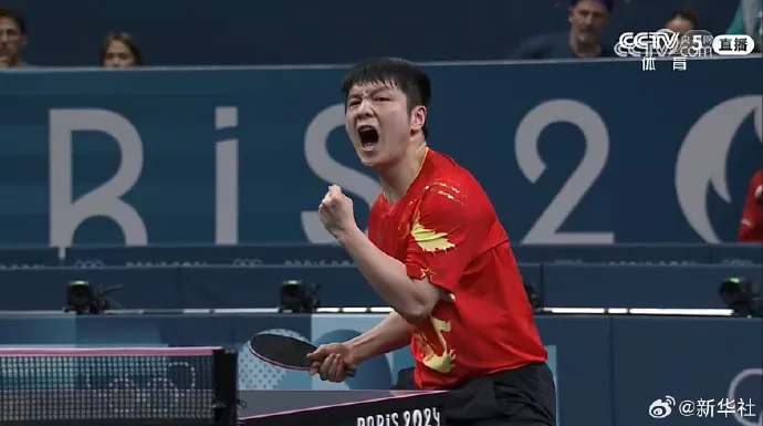 @樊振东 多次得分后怒吼庆祝  图源/新华社