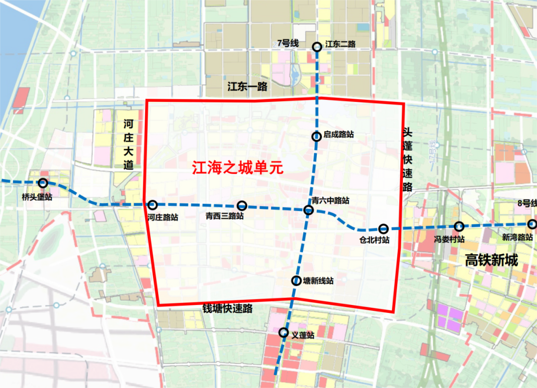 江海之城单元位于杭州市钱塘区江东片区核心板块,规划面积24.