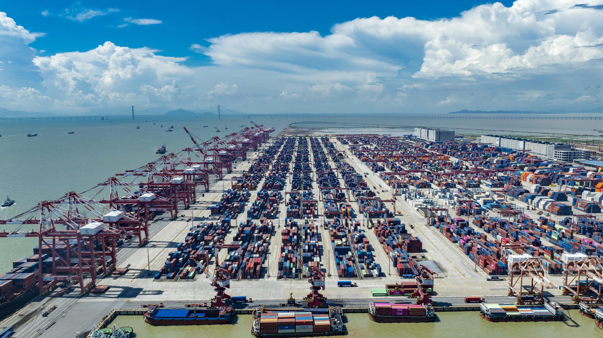 繁忙的广州港南沙集装箱码头余枫林所在的广州花港进出口贸易有限公司