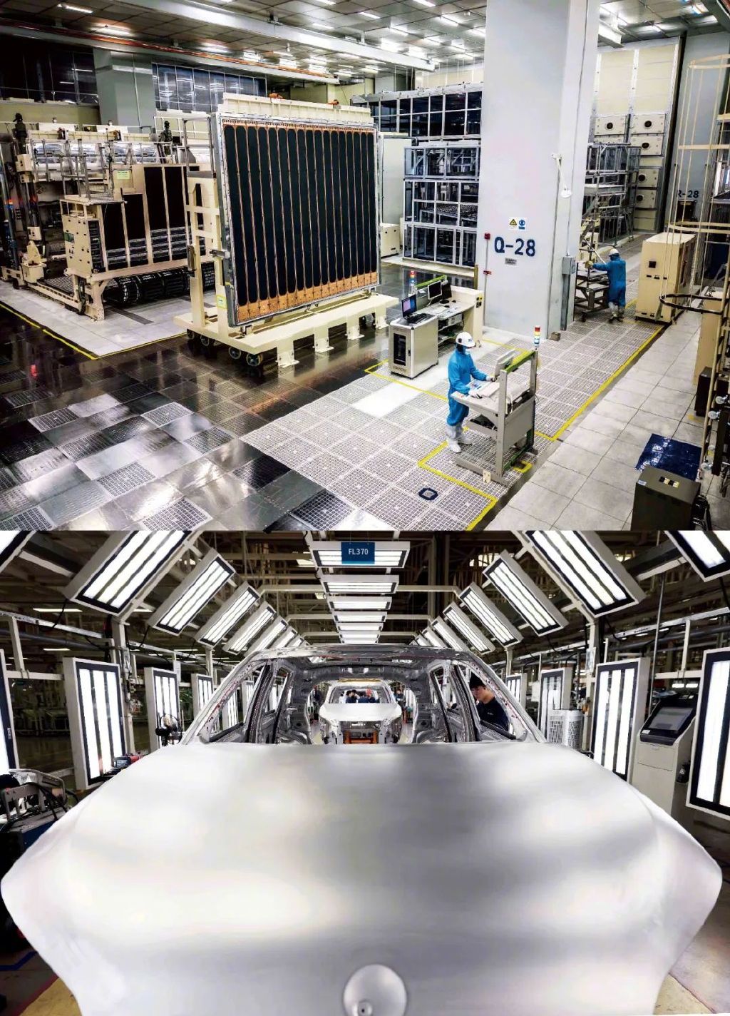 上图：合肥京东方显示技术有限公司10.5代生产线。图/中新 下图：江淮蔚来合肥先进制造基地。图/中新