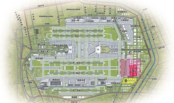 中国邮政航空枢纽项目选址示意图 A邮政航空转运中心 B邮政陆路转运中心 C机务维修区 D邮航基地（机场外）