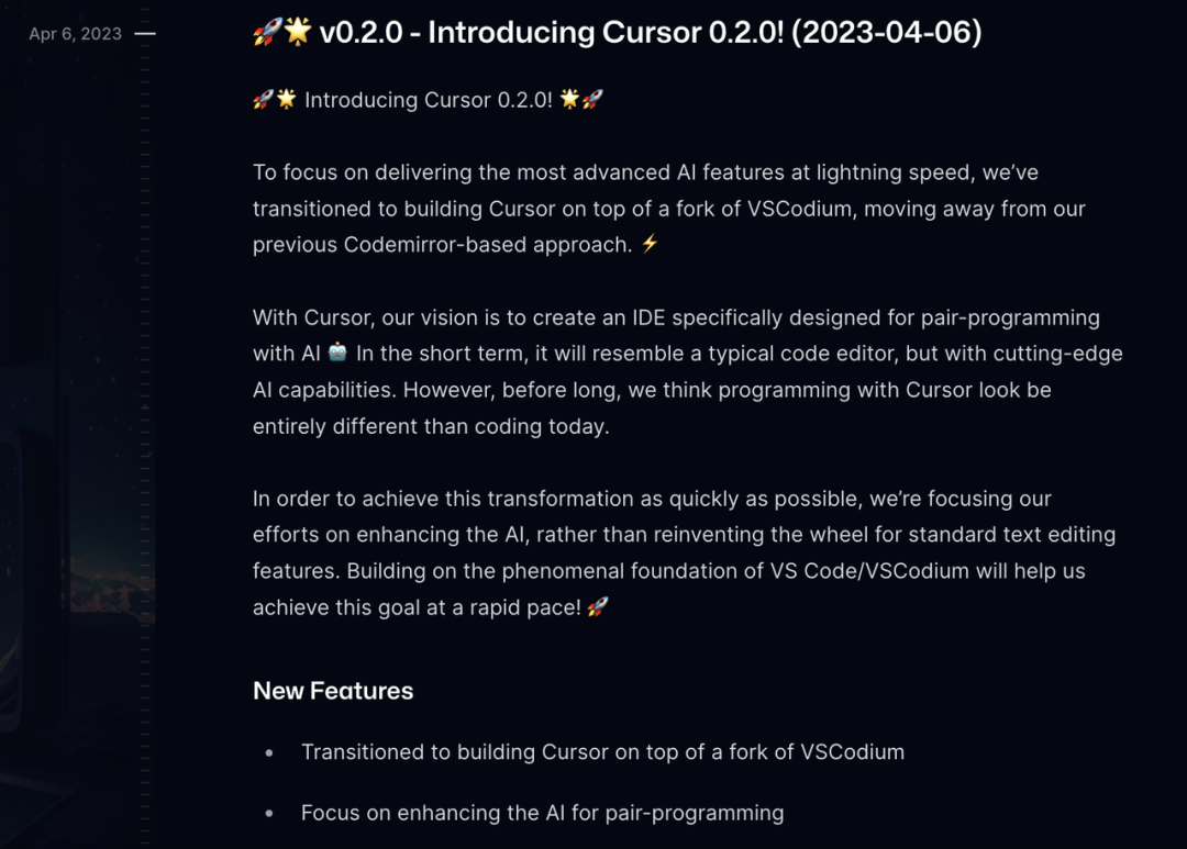 Anysphere 过渡到在 VSCodium 的分叉基础上构建 Cursor｜图片来源：Cursor 官网