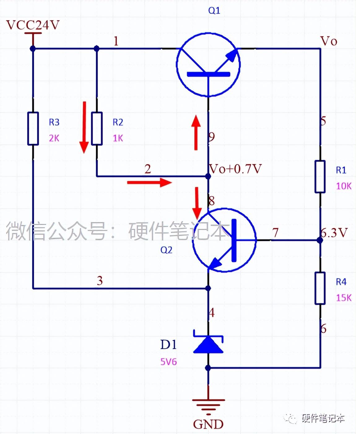 电路分析:两个三极管搭建的24v转12v案例
