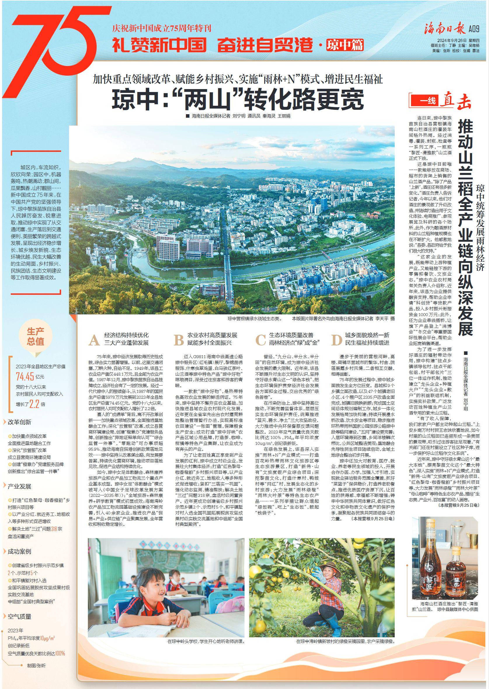 庆祝中华人民共和国成立75周年特刊 | 琼中：“两山”转化路更宽_新浪财经_新浪网