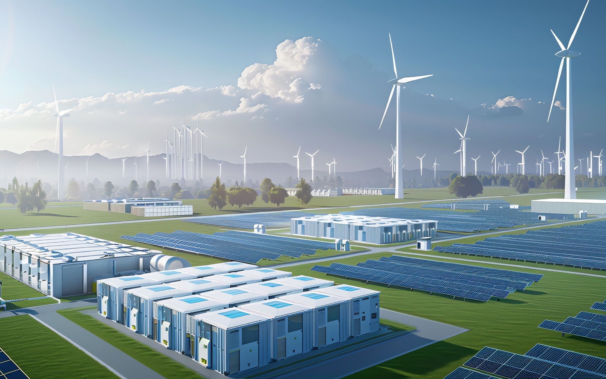 [清洁能源和电力传输的抽象图片]